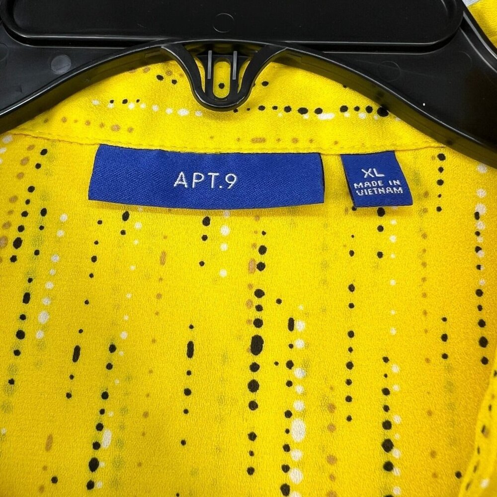 Apt 9 Blouse Womens Size Xlarge Yellow Black Dots Sleeveless Pockets - Picture 3 of 7